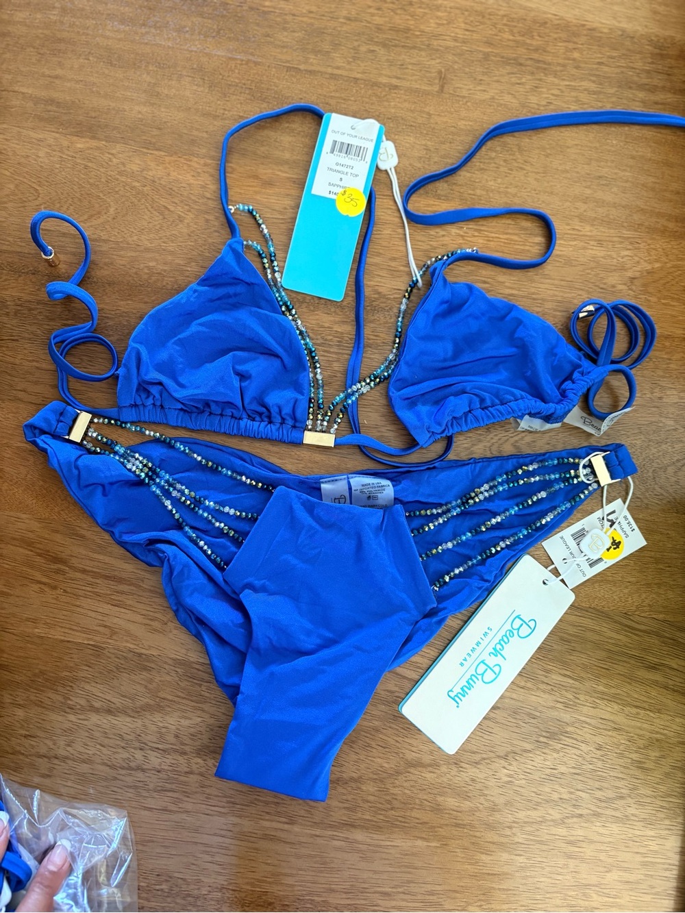 Beach Bunny Royal Blue Beaded Triangle Bikini Set